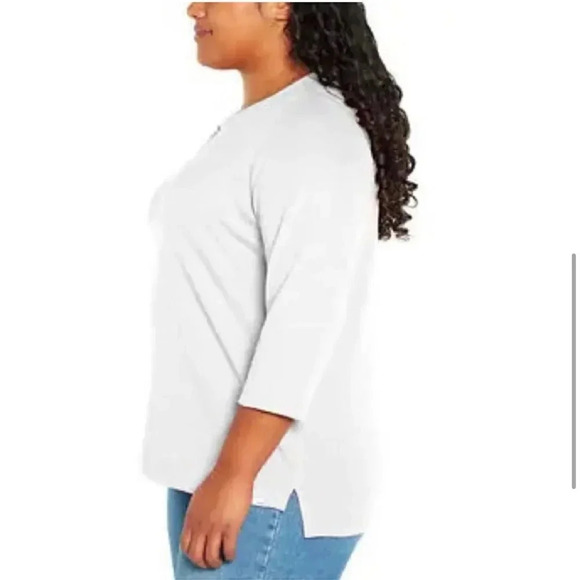 Orvis Ladies Women ¾ Sleeve Split Neck Top, White - Picture 2 of 7